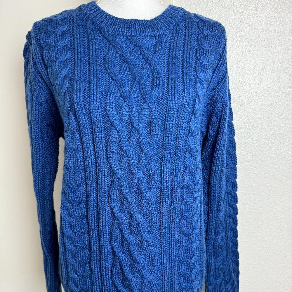 WoolOvers 100% Wool Sweater Cable Knit  Blue  Warm Size S Like NEW